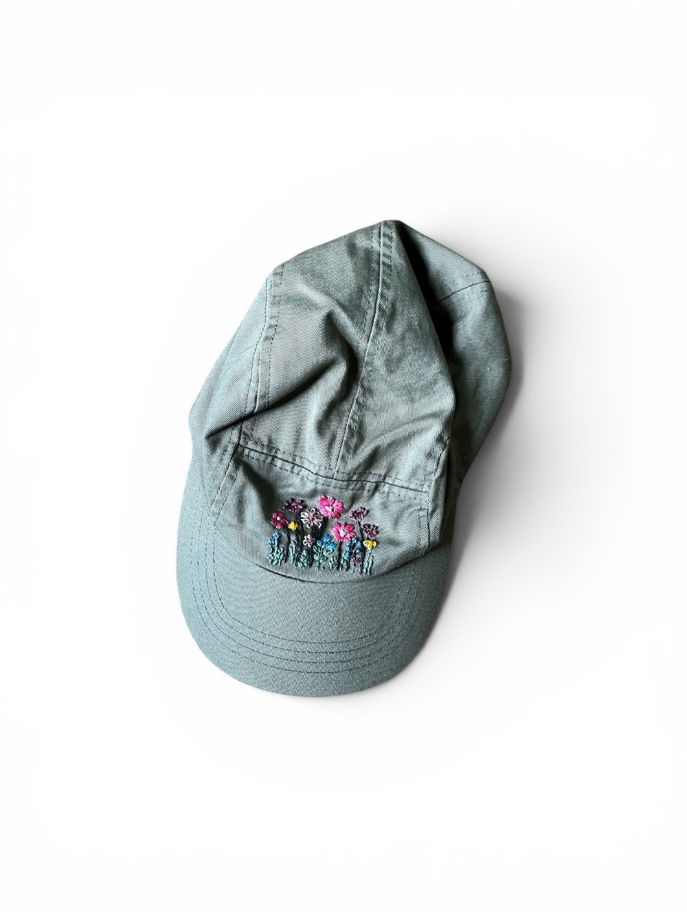 Embroidered Floral Baseball Cap in Sage Green